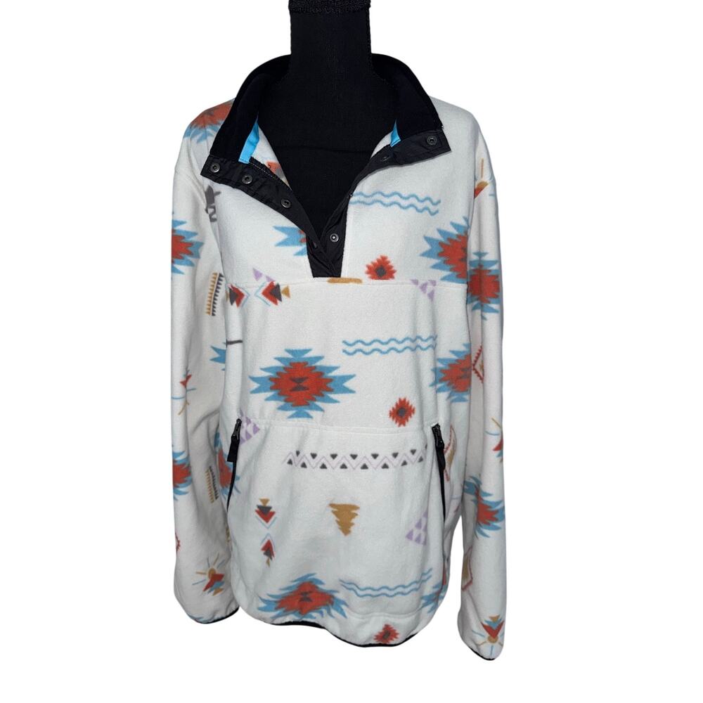 Passenger Fleece Pullover XL Southwestern Aztec Print Recycled Polyester Snap